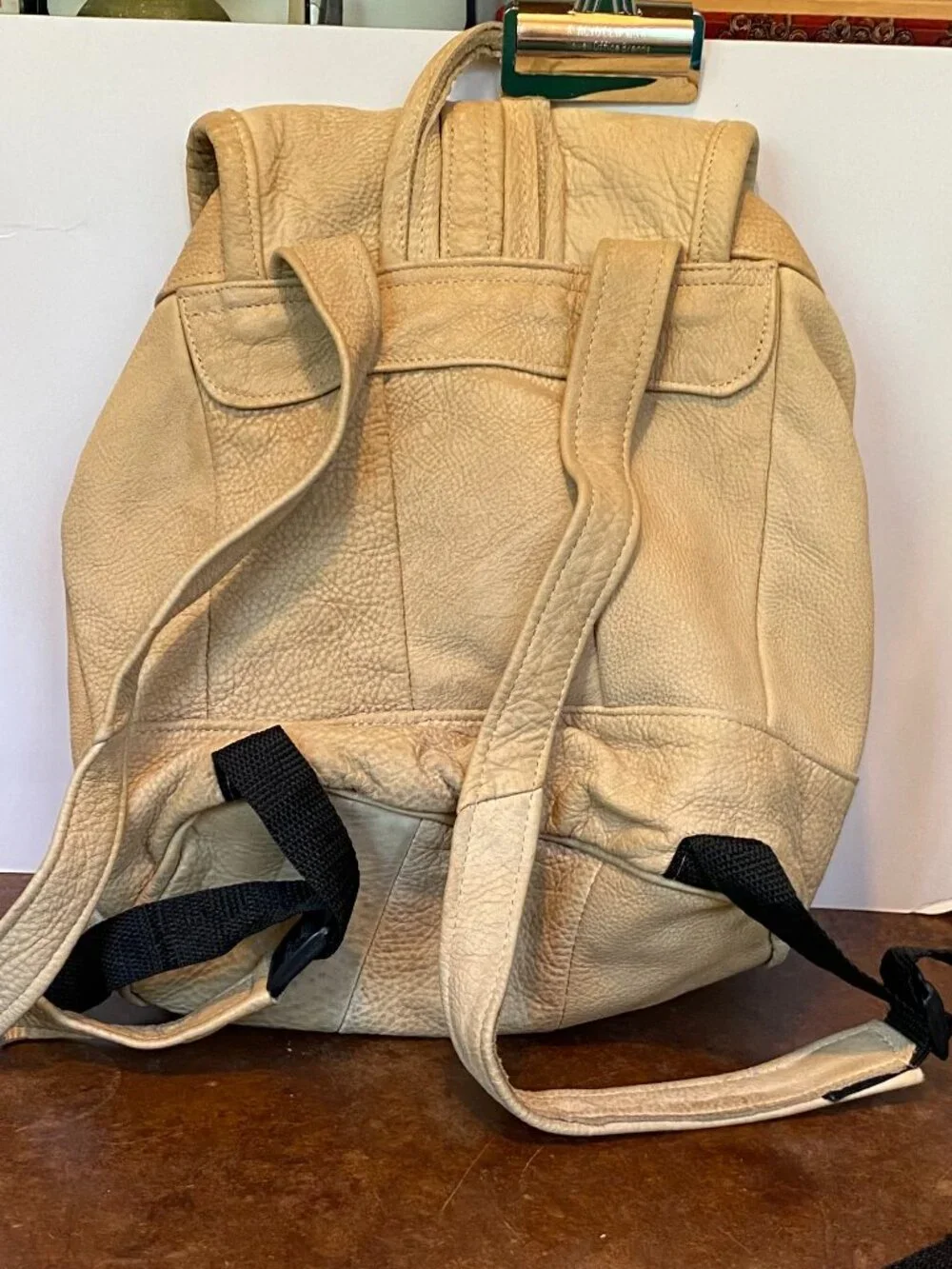 1990s Mexico Genuine Leather Backpack Vintage Bone Ivory Cream White